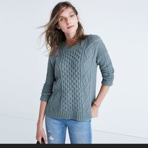 Madewell Green Classic Cable Pullover Sweater